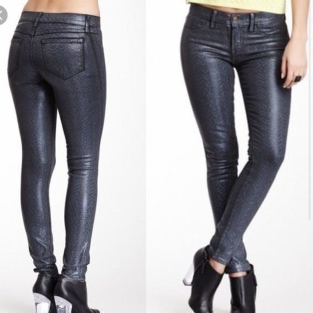Wildfox Marissa Jeans Black Faux Leather Snake Embossed Skinny Pants Women's 29